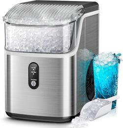 Kismile Nugget Ice Makers Countertop,Portable Ice Machine with Crushed Ice, 35lbs/Day,Self-Cleaning,One-Click Operation for Home Use(Silver