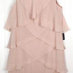 SLNY Womens Sheath Cocktail Dress Pink Tiered Mini Crew Neck Sleeveless