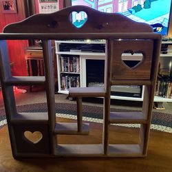 Vintage Wooden Shadow Box Shelf With Heart Cut Outs 23’’ X 21’’