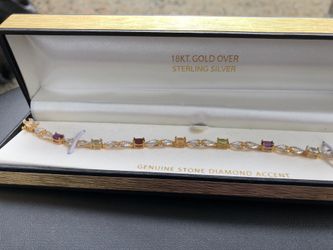 Brand new in box bracelet 18 KT.Gold Over Sterling Silver genuine stone Diamond Accent
