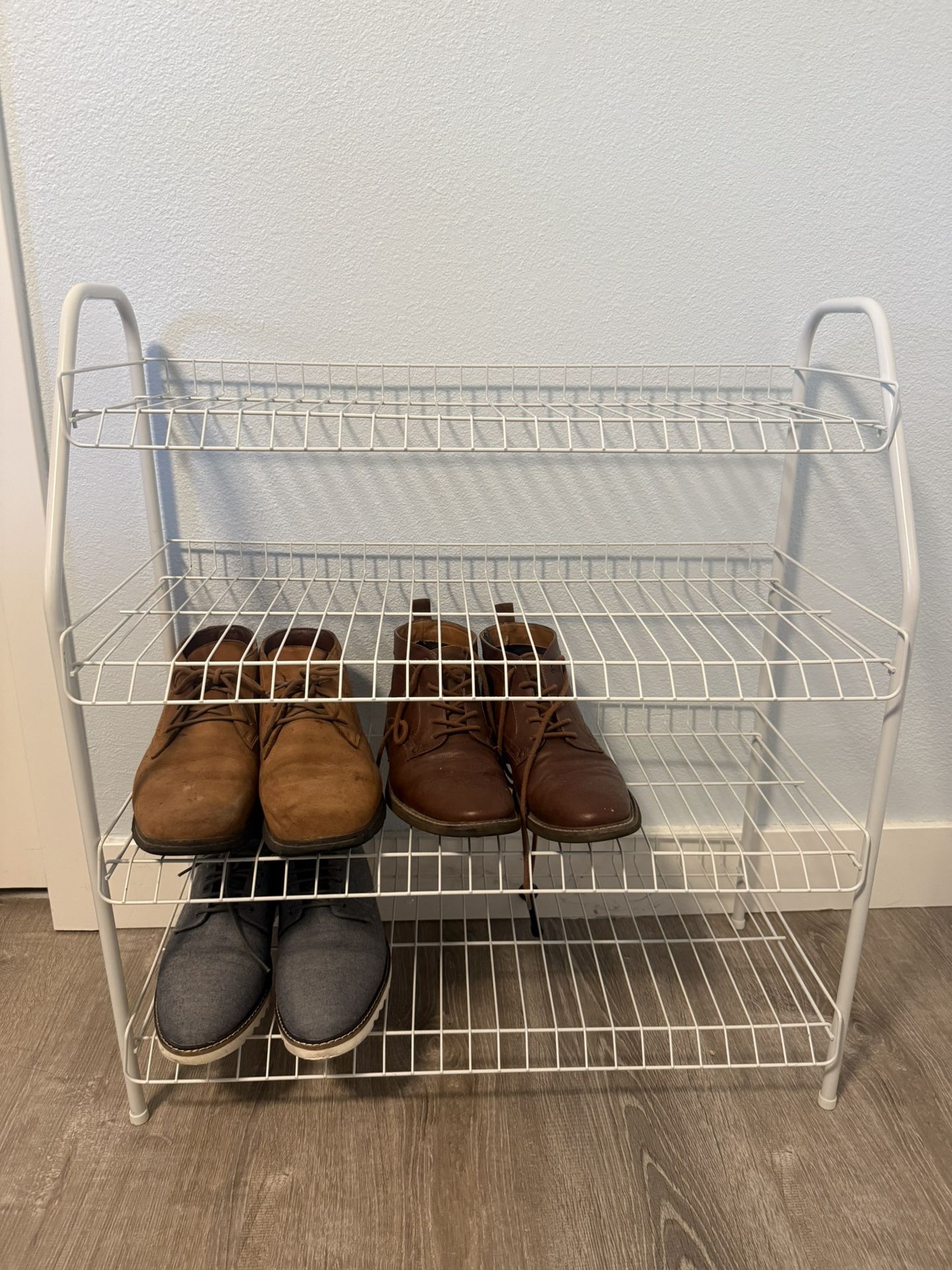 28 H 12-Pair 4-Tier White Steel Shoe Rack