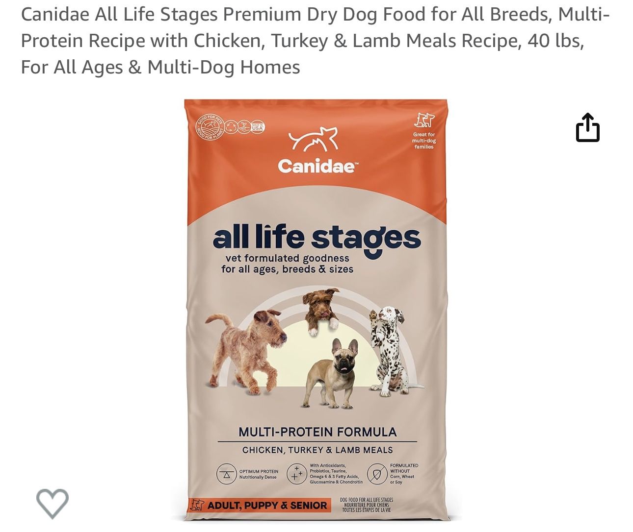 Canidae All Life Stages Premium Dry Dog Food for All Breeds, Multi-Protein Recipe with Chicken, Turkey & Lamb Meals Recipe, 40 lbs, For All Ages & Mul
