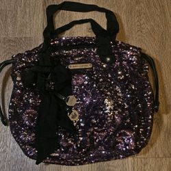Juicy Couture Purple And Black Sequin Drawstring Bucket Tote Bag With Ribbons 1A