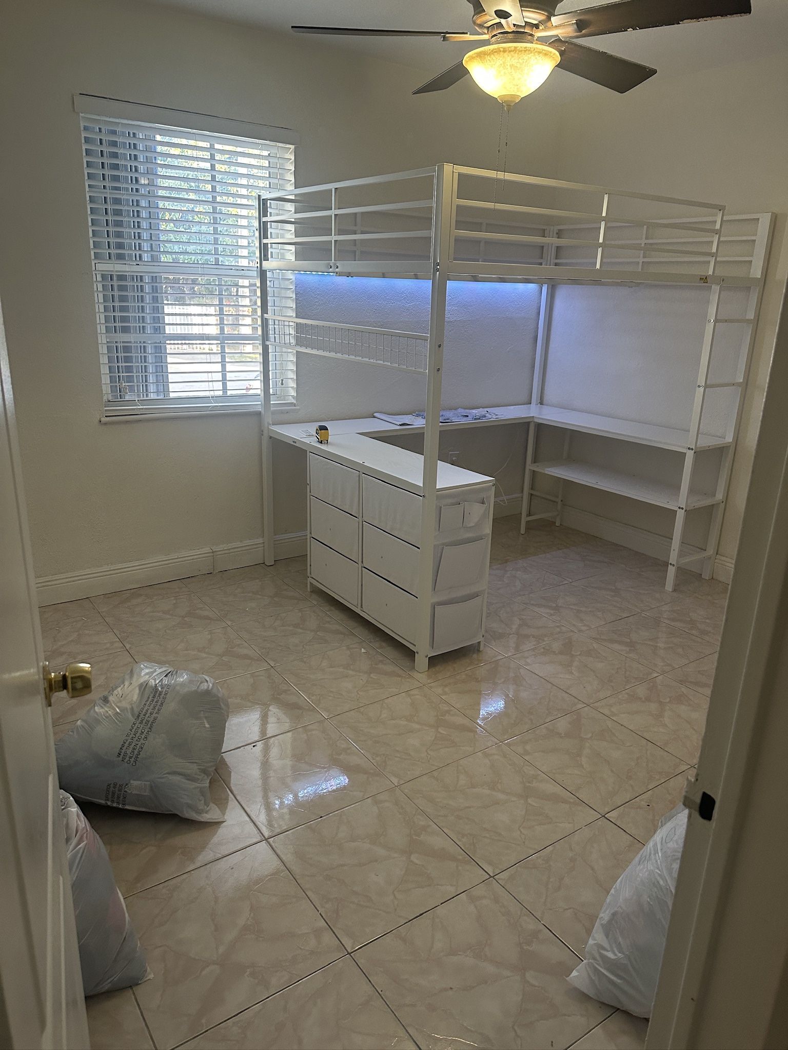 Loft bed with drawers and led lights