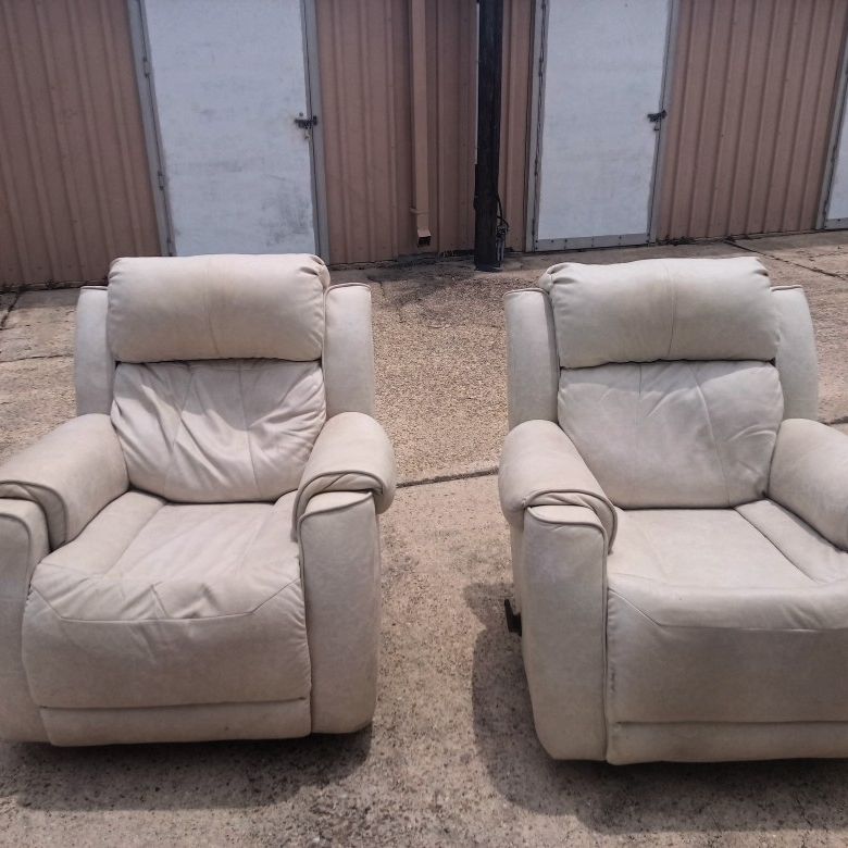 Matching Oversized Rocking Faux Leather Recliners 