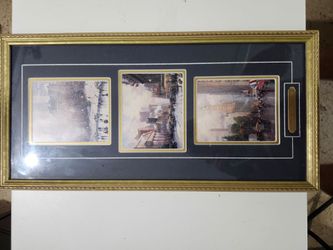 Thomas Kinkade New York Memories Framed Triple Print COA Gold Frame