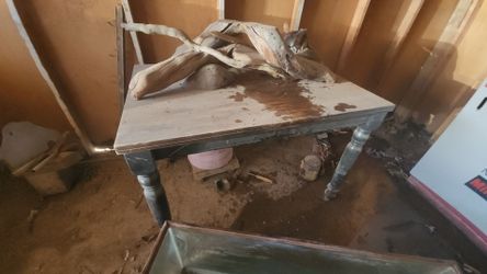 FREE large wooden table and wooden sculpture..