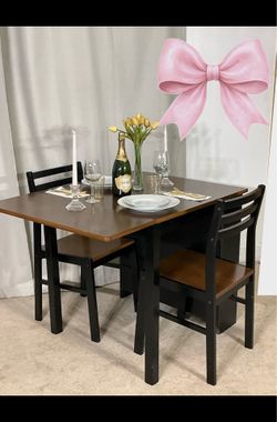 SPACE SAVER Drop Leaf Dining Table with Built-in Shelf 2 Chairs / Juego de Comedor Compacto