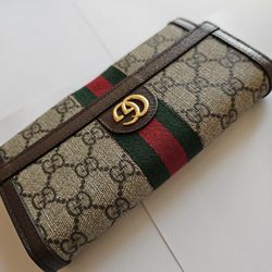 GUCCI BROWN OPHIDIA GG CONTINENTAL WALLET  WITH SERIAL NUMBER
