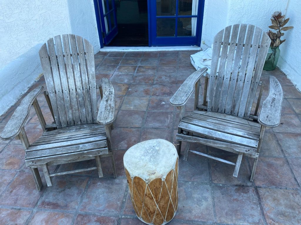 2 outdoor wooden deck chairs
