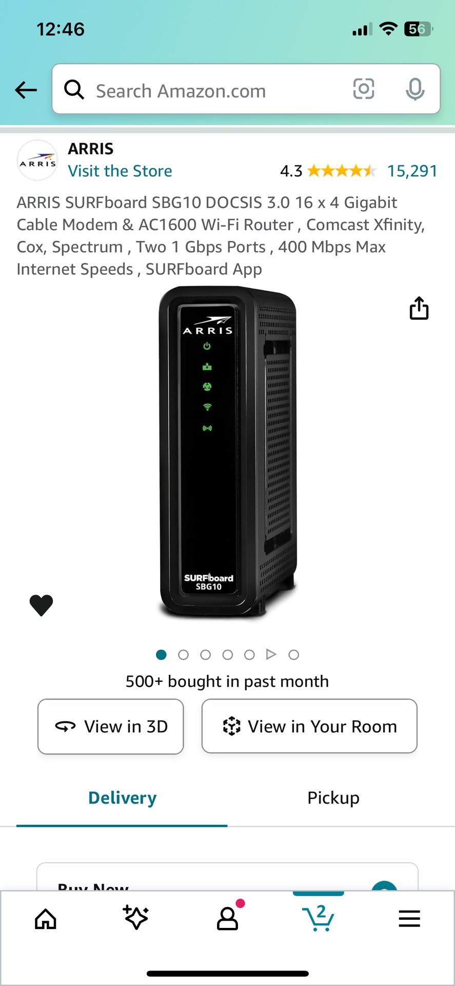 ARRIS SURFboard SBG10 DOCSIS 3.0 16 x 4 Gigabit Cable Modem & AC1600 Wi-Fi Router
