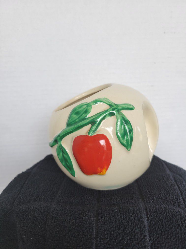 Vintage 1940s Pippin USA Pottery Red Apple Open Sugar Bowl Fun Handle