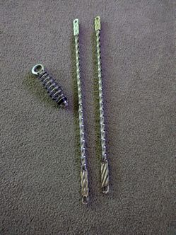 TWO NEW CHROME SQUARE TWISTED BRINGER FORK BARS AND NEW CHROME SPRING WITH BOLT AND RING FOR 26 INCH BEACH CRUISERS