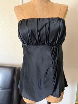 Ann Taylor Loft black Silk strapless babydoll bustier top size 4