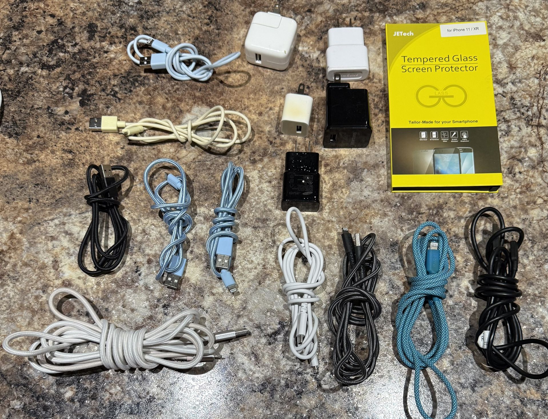 iPhone charging cables for Apple Phones, charging blocks, Screen Protector
