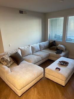 Beige American Furniture Warehouse Sectional + matching ottoman