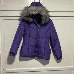 Girls Warm Winter Puffer Jacket with Faux Fur Hoodie