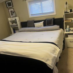 Dark Grey/Black King size Bed And Tower Nightstands