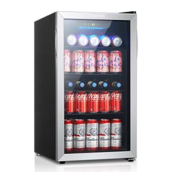 O345 $255  Beverage Refrigerator Cooler, 120 Cans Mini Fridge with Glass Door for Soda Beer or Wine, Drink Dispenser with Adjustable Removable Shelvin