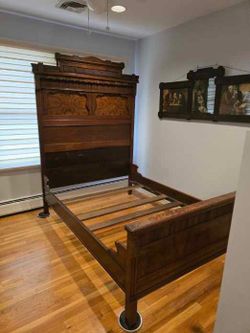 Antique Victorian Eastlake Walnut Full Bed Frame – Ornately Carved