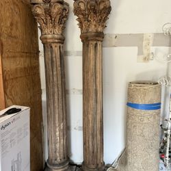 Pair of Neoclassical Corinthian Style Solid Teak Columns