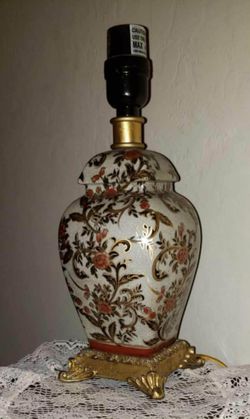VINTAGE JAPANESE SATSUMA STYLE GINGER JAR ACCENT LAMP GOLD MORIAGE CRACKLE GLAZE