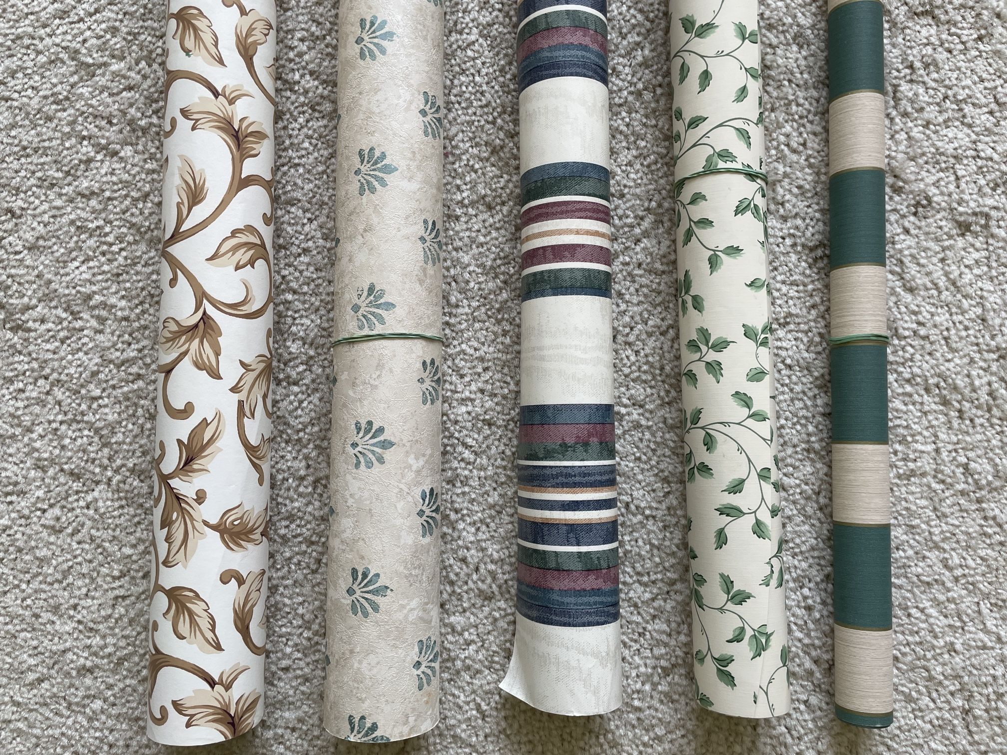 Beautiful Wallpapers Good Quality Floral Stripes Brown, Green, Blue