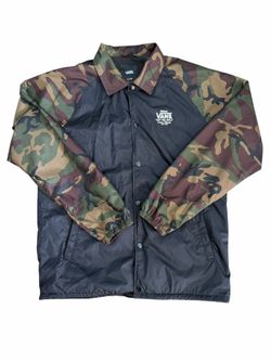Vans Mens Jacket Black & Camo Button up Windbreaker Size XL