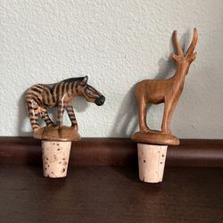 Set of 2 Handcrafted Animal Bottles Stoppers