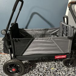 Radio Flyer Collapsible Folding Push and Pull Kid & Cargo Stroller Kids Wagon with Protective Canopy Cover and Travel Case for Ages 1 and Up, Black **