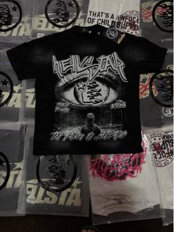 black hellstar T shirt with design