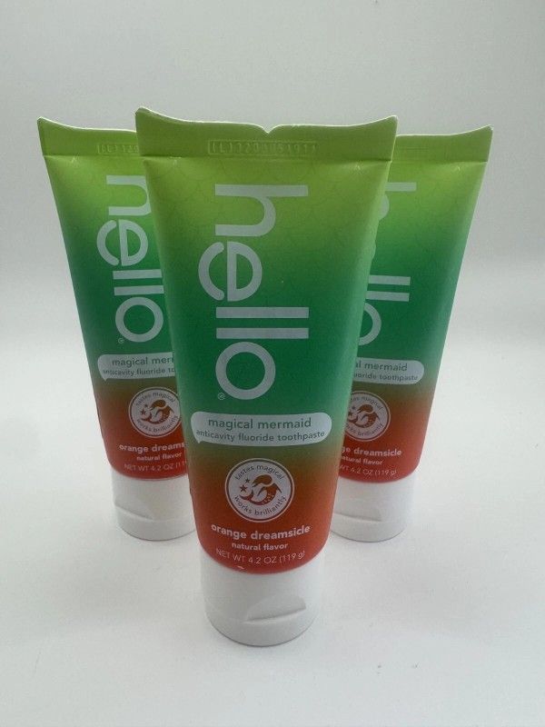 Hello Kids Magical Mermaid Fluoride Toothpaste Orange Dreamsicle Flavor 3 pack