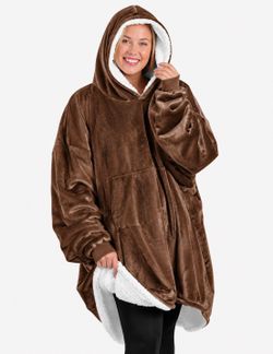 Wearable Blanket Hoodie, Oversized Sherpa Fleece Sweatshirt Blanket with Giant Hood Pocket and Sleeves for Adult, Warm & Cozy