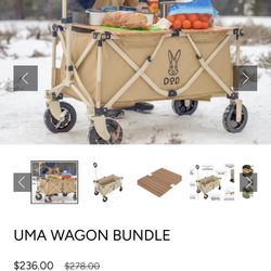 DOD Outdoors UMA Wagon Bundle - Folding Camping Wagon with Wood Table Top