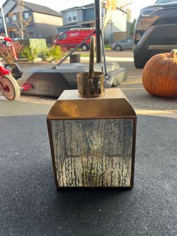 Brass and Mercury Glass Cube Lantern