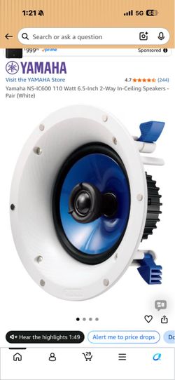 Yamaha NS-IC600 110 Watt 6.5-Inch 2-Way In-Ceiling Speakers