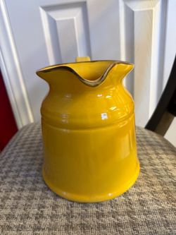 Yellow Ceramic Farmhouse Pitcher Vase - Mustard Yellow