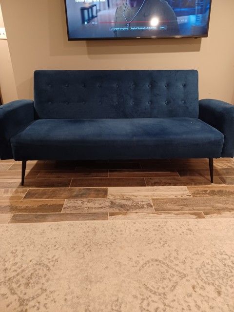 Blue Velvet Reclining Sofa