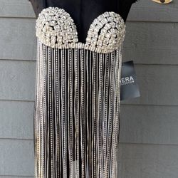 Black Bodysuit With Rhinestone Fringe
