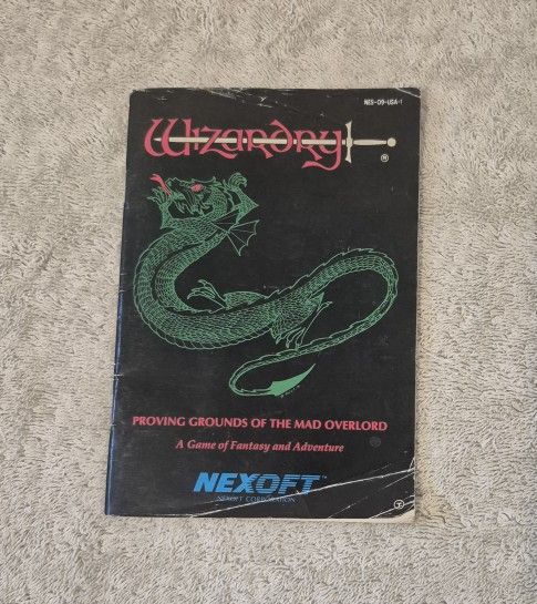 1990 WIZARDRY -NES MANUAL- NEXOFT PROVING GROUNDS FANTASY ADVENTURE