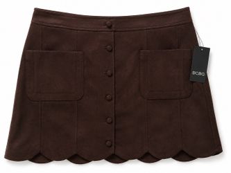 BCBG Chocolate Brown Faux Suede Skirt Size 16 NWT Scallop Hem