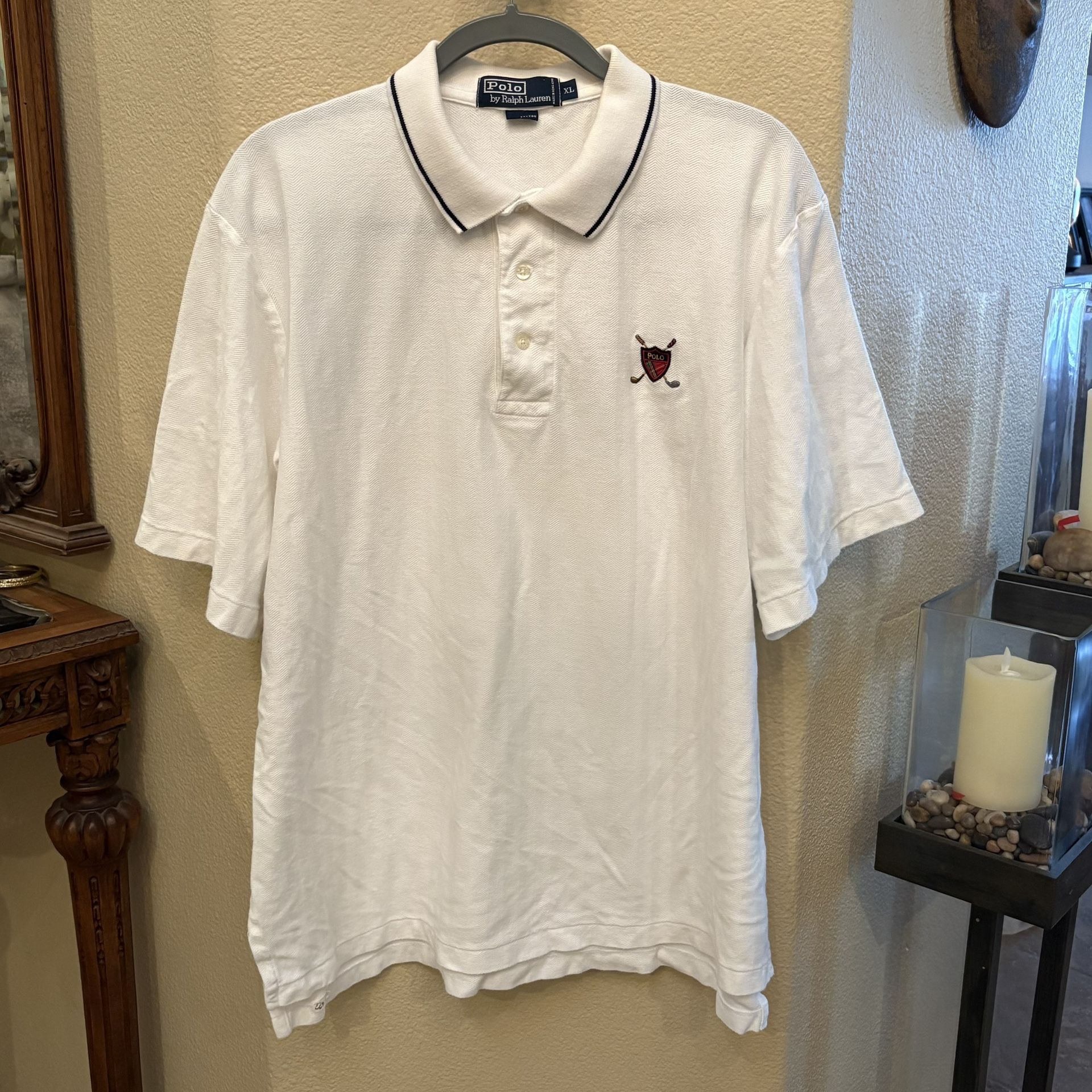 Vintage Polo by Ralph Lauren Men White Embroidery Polo Shirt Size XL-Hong Kong