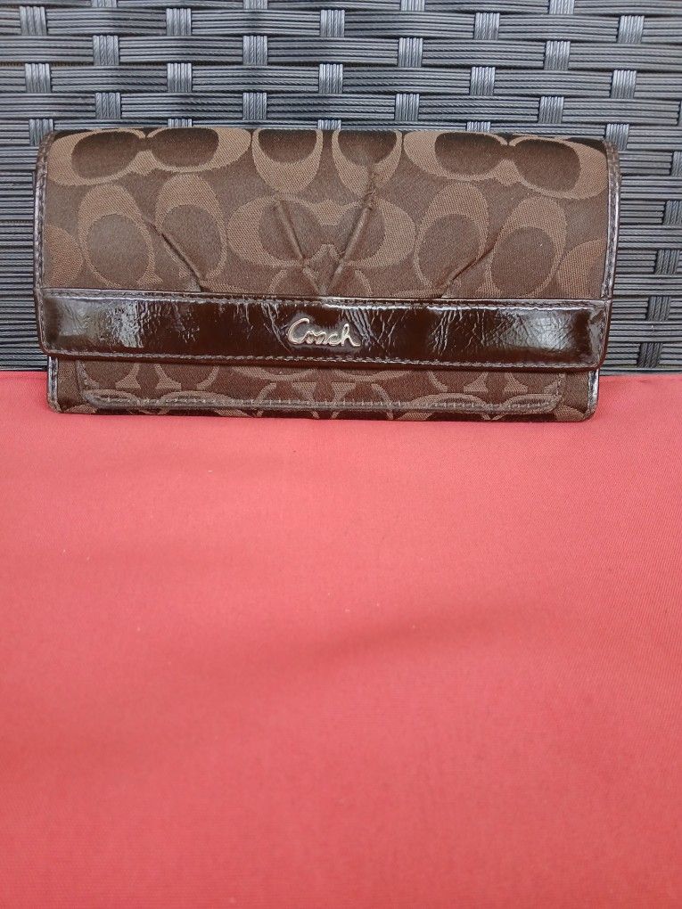 Coach Brown Ashley Signature C, Checkbook, Wallet.