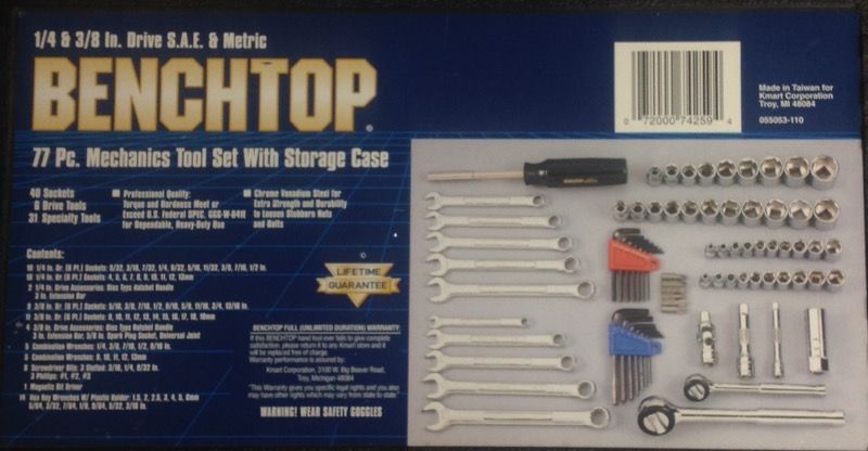 Benchtop 77pc. Mechanics Tool Set & Storage Case---Like New