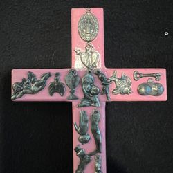 Pink Milagros Wooden Cross