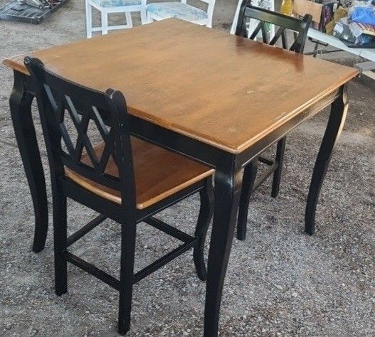 Dining Table And Chairs/ Counter Height/ Bar Stools/ Rustic/Farmhouse/ Country / Oak And Black/ Nook/ Pub