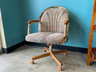 Vintage Novelty Pastel Upholstered Office Chair with Brass and Wooden Accents