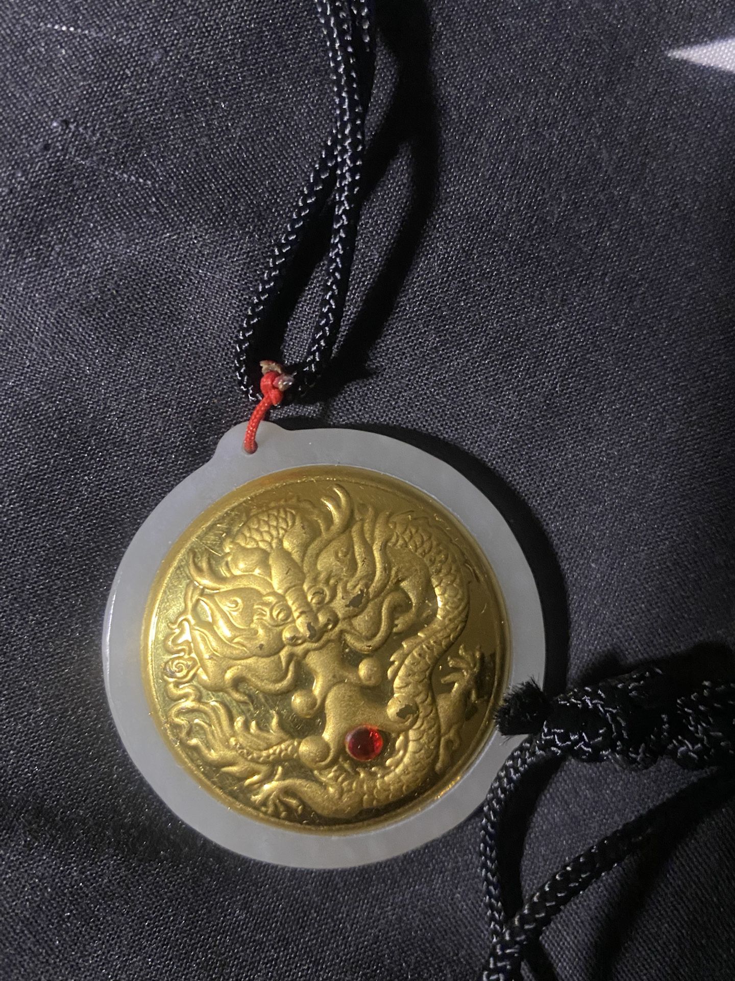 Certified 24k Yellow Gold Natural Jade Dragon Round Pendant