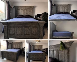 Isabella Gray Queen Bed Frame – Excellent Condition