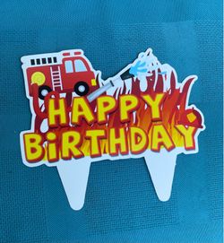 Fire Truck Birthday Party cake & cupcake toppers and Decorations